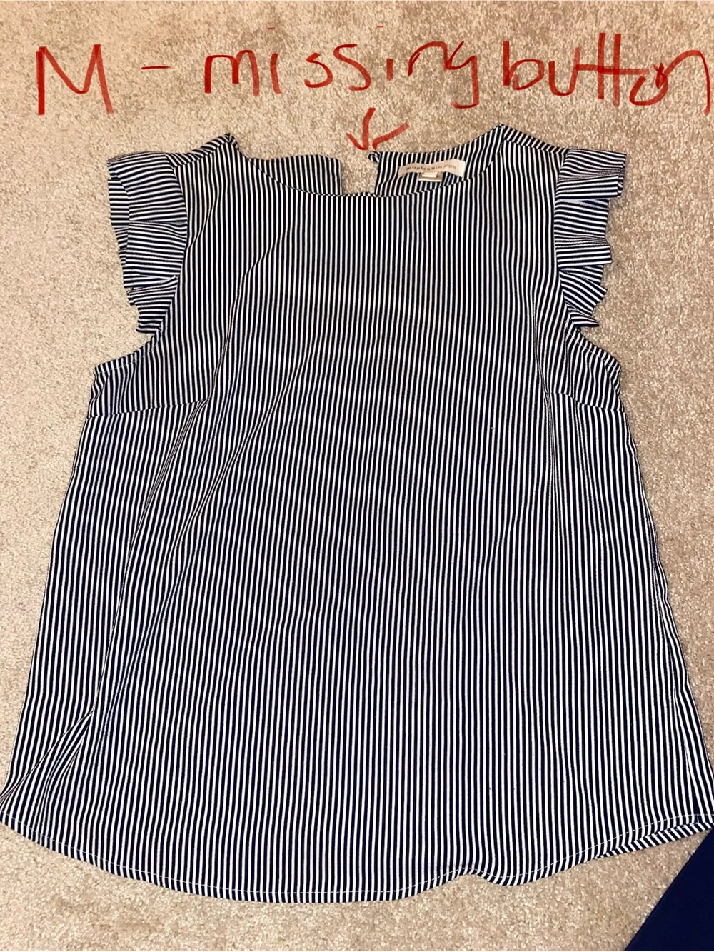Navy & White Striped Ruffle Sleeve Top